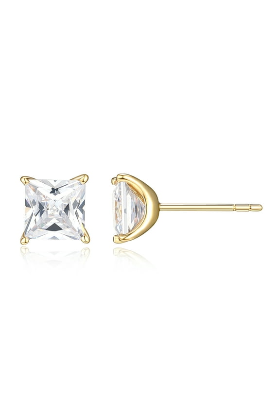 1K Solid Gold 6MM Square CZ Stud Earrings, Adult Female