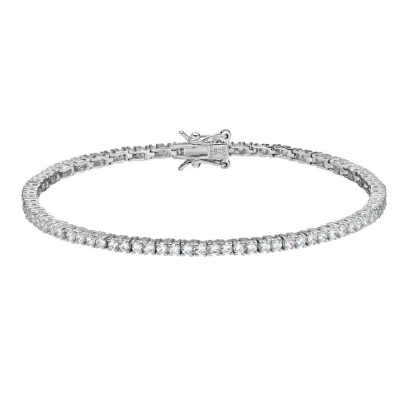 Forever Facets 2mm Cubic Zirconia Tennis Bracelet in Platinum over Sterling Silver, Adult Female