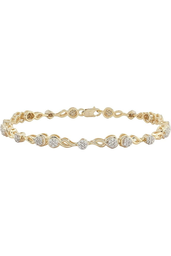 3/4 cttw Diamond Swirl Station Link Bracelet in 18k Yellow Gold over Sterling Silver, Adult Female