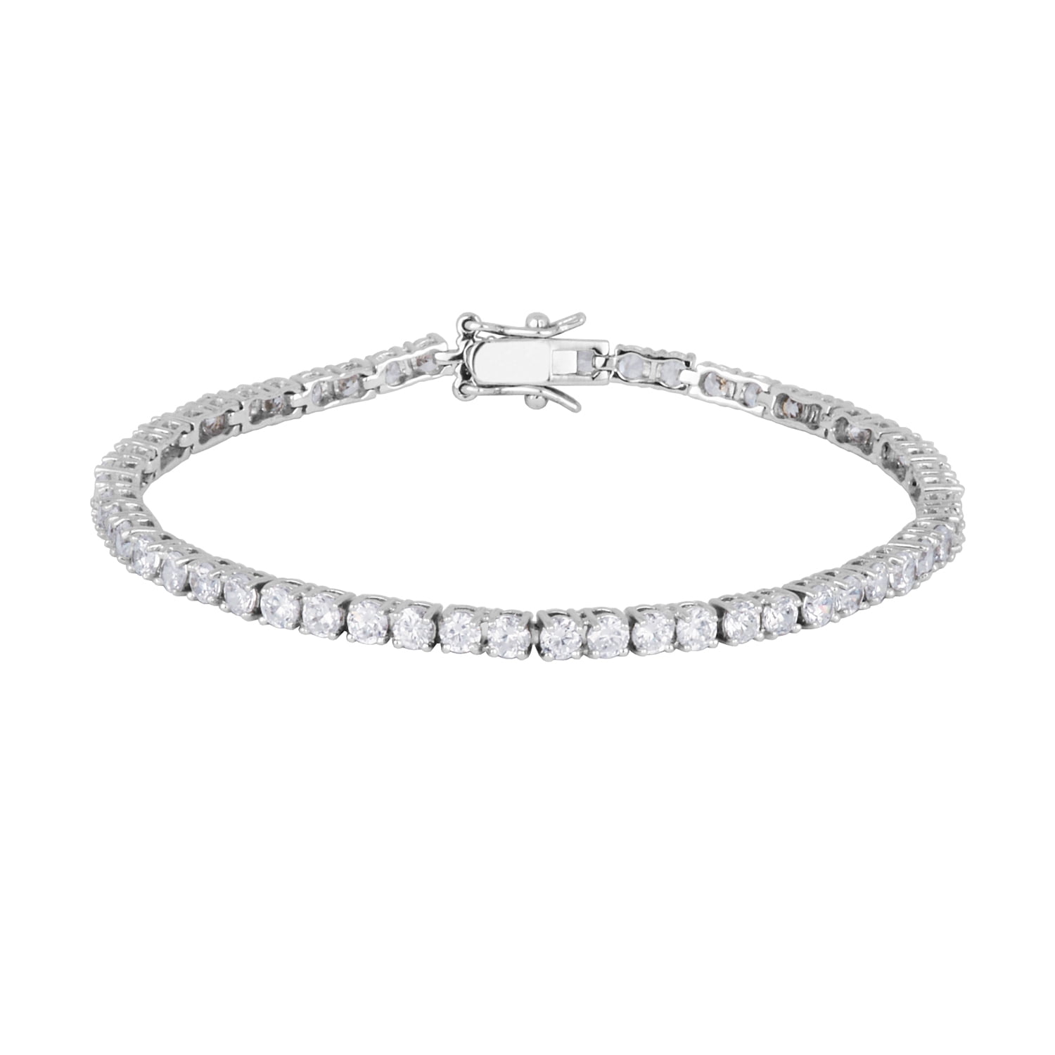 Forever Facets 3mm Cubic Zirconia Tennis Bracelet in Platinum over Sterling Silver, Adult Female