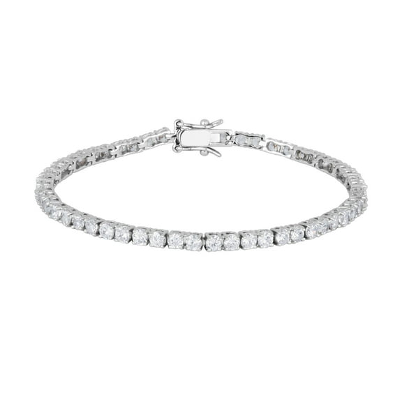 Forever Facets 3mm Cubic Zirconia Tennis Bracelet in Platinum over Sterling Silver, Adult Female