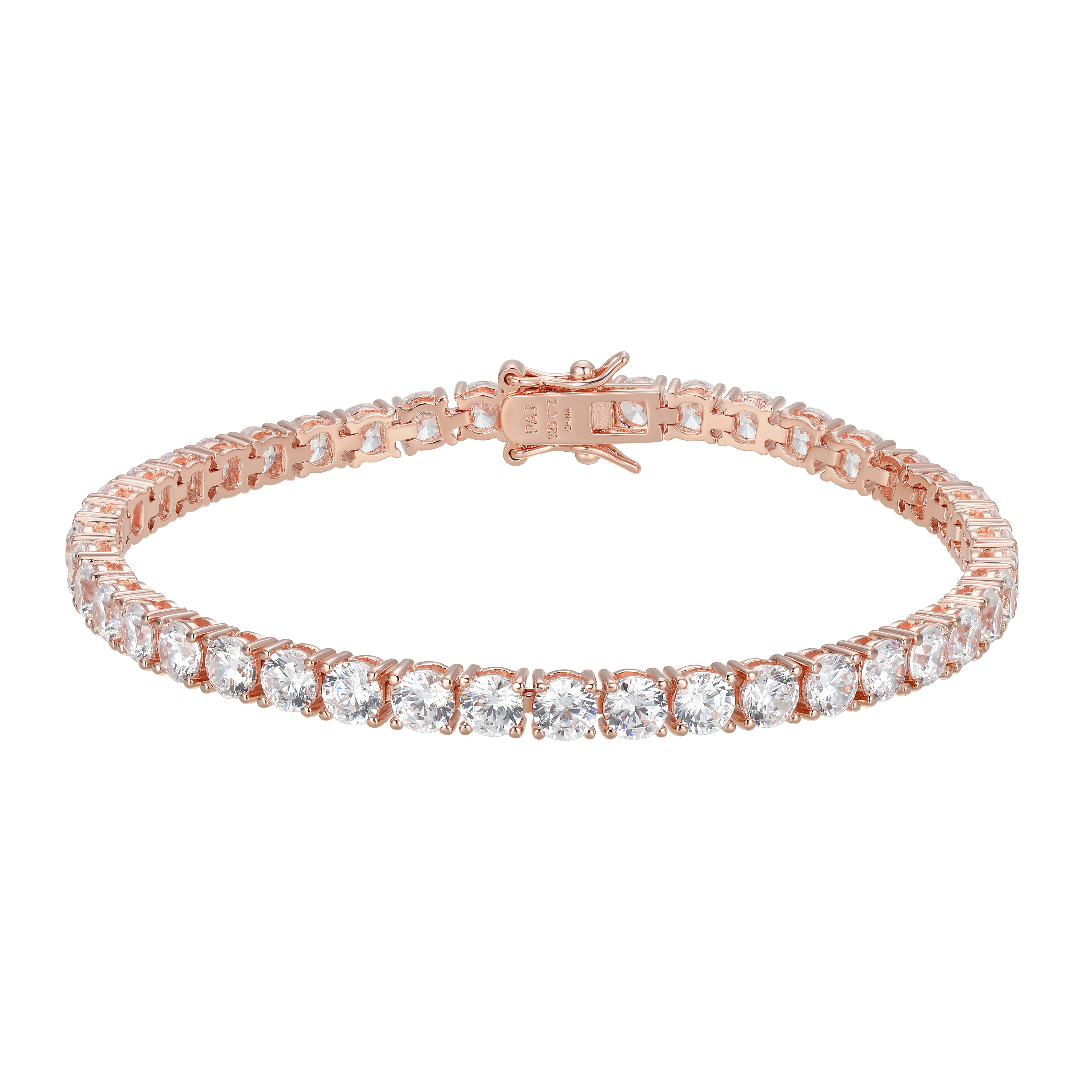 Forever Facets 4mm Cubic Zirconia Tennis Bracelet in 14k Rose Gold over Sterling Silver, Adult Female