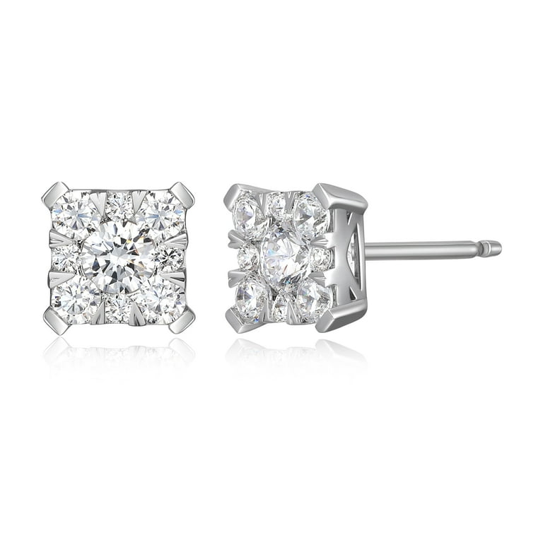 Blue and White Diamond Stud Earrings 10k White Gold - Total of 90 Diamonds Blue and White Diamond Stud Earrings 10k White Gold - Total of 90 Diamonds