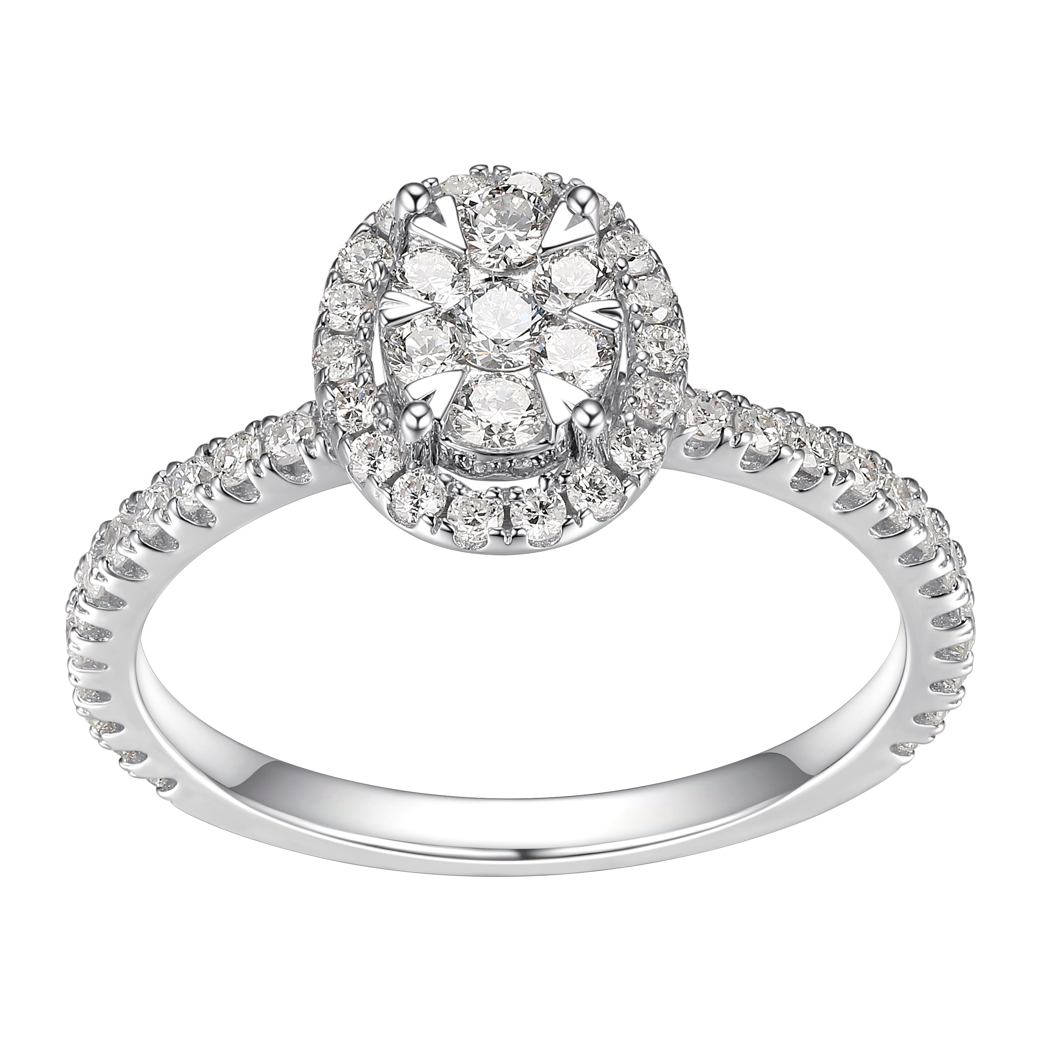 Forever Facets 5/8 CT TW Lab Grown Diamond Oval-Shape Ring in Sterling Silver, Adult Female