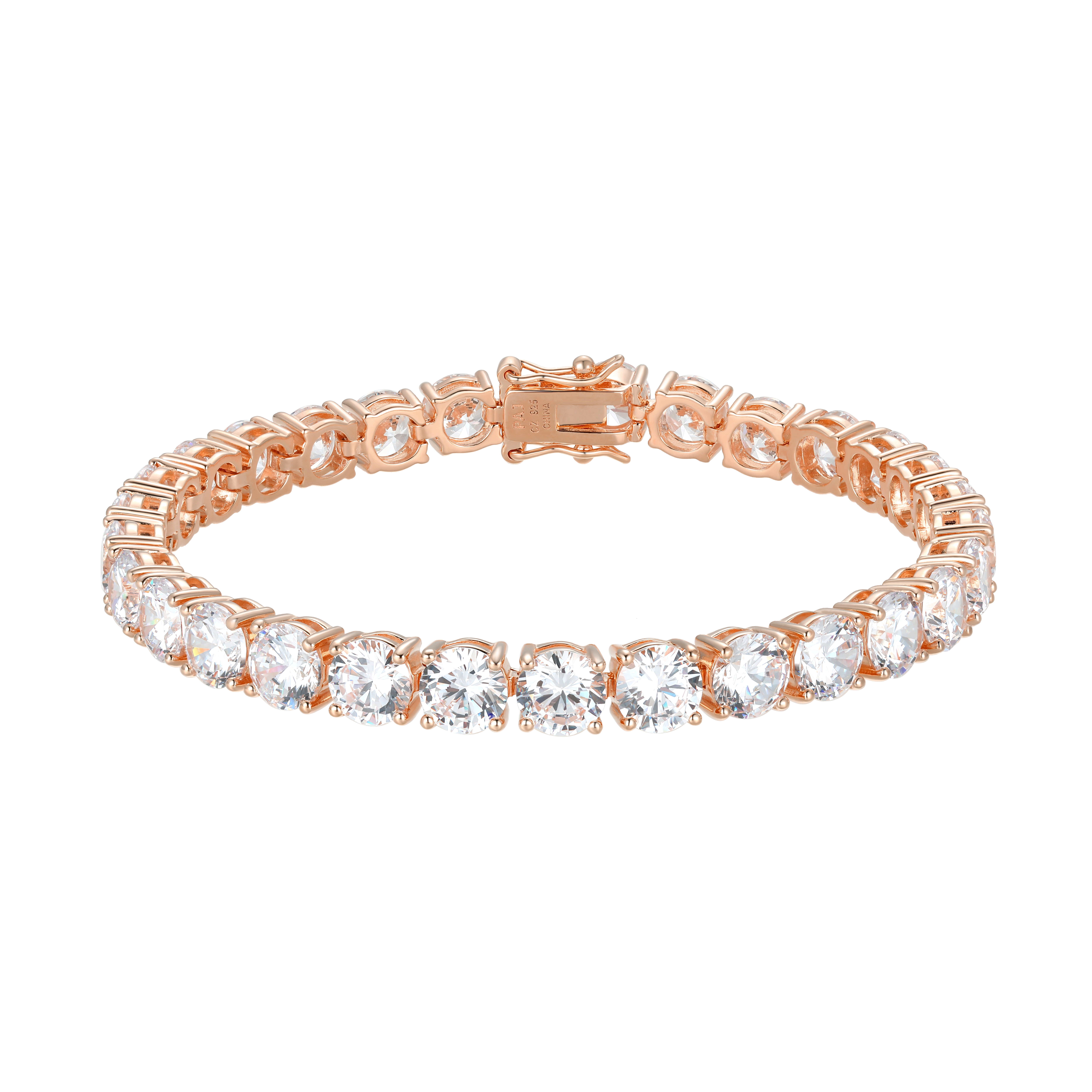 Forever Facets 6mm Cubic Zirconia Tennis Bracelet in 14k Rose Gold over Sterling Silver, Adult Female