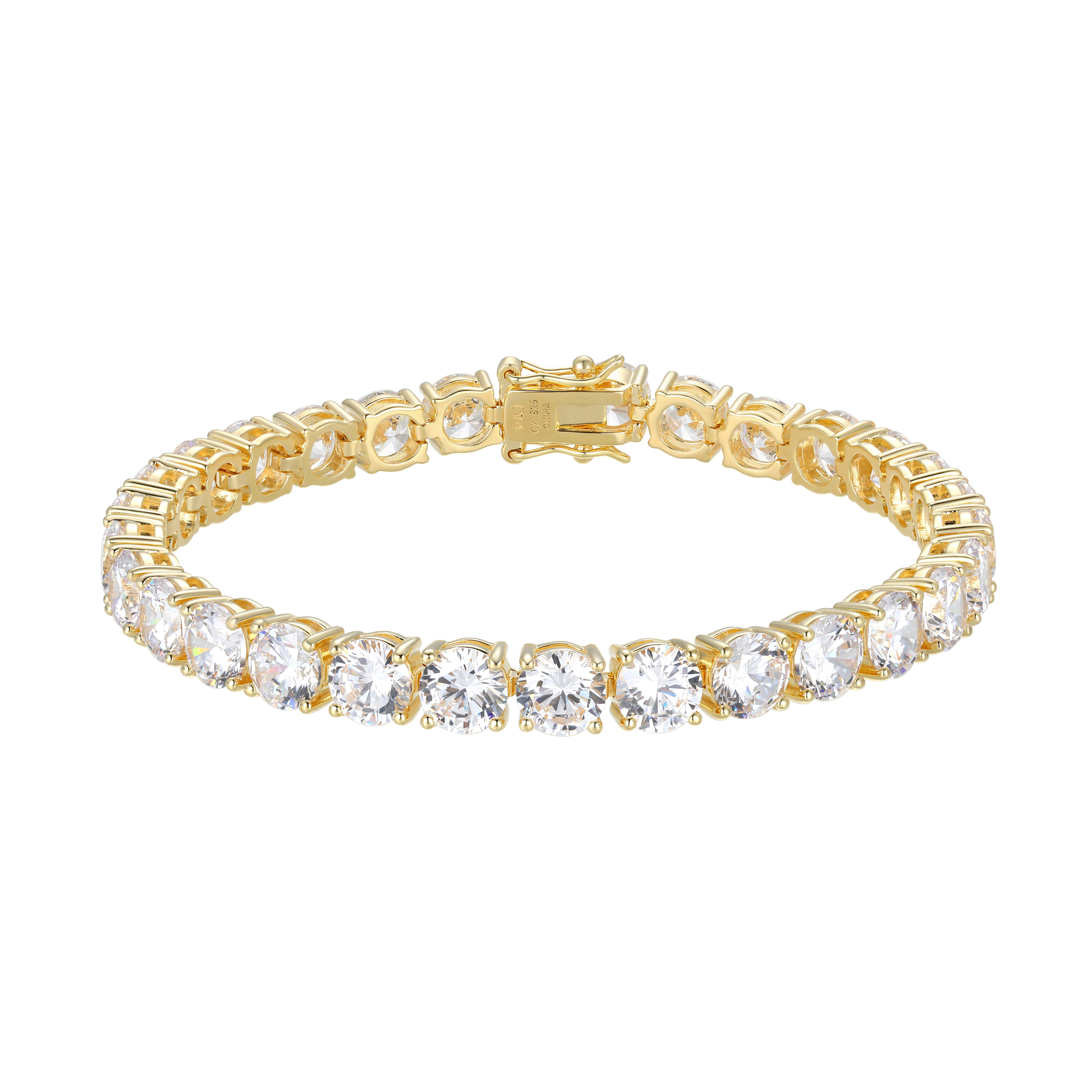 Forever Facets 6mm Cubic Zirconia Tennis Bracelet in 18k Yellow Gold over Sterling Silver, Adult Female