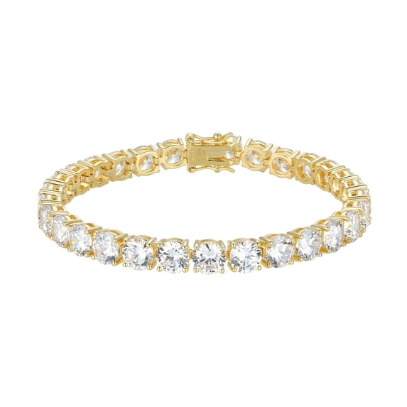 Forever Facets 6mm Cubic Zirconia Tennis Bracelet in 18k Yellow Gold over Sterling Silver, Adult Female