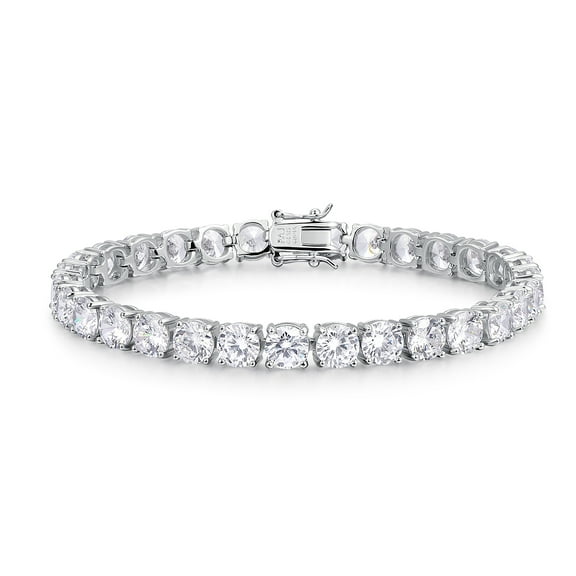 Forever Facets 6mm Cubic Zirconia Tennis Bracelet in Platinum over Sterling Silver, Adult Female