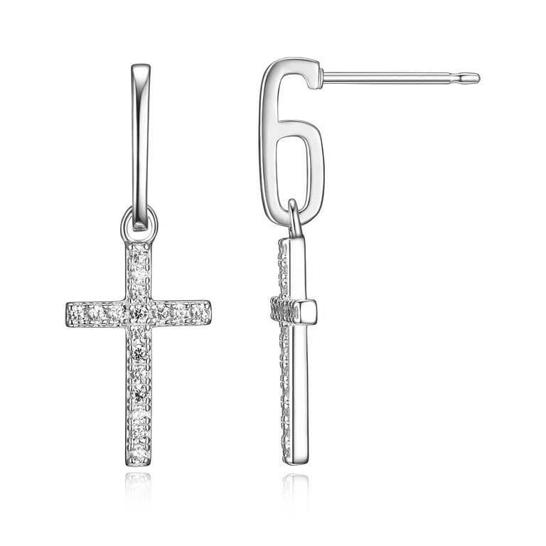Cross Stud Earrings with Sparkling Cubic Zirconia Sterling Silver Cross Stud Earrings with Sparkling Cubic Zirconia Sterling Silver