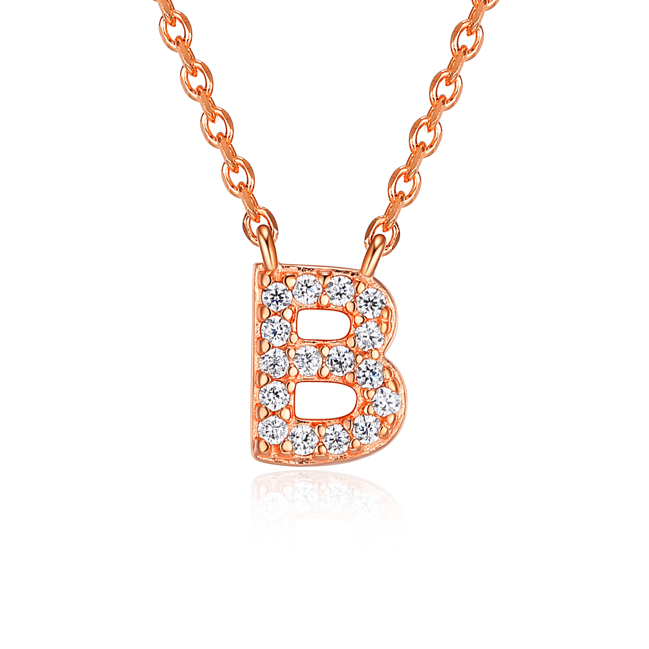 Forever Facets "B" CZ Necklace in Rose Gold over Sterling Silver, Adult Female