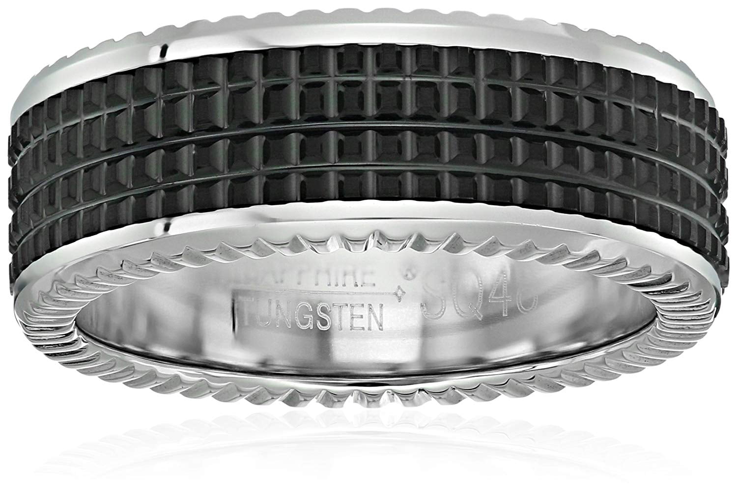 Forever Facets Black Rugged Design Sapphire Tungsten Comfort Fit Wedding Band, Male, Size 12