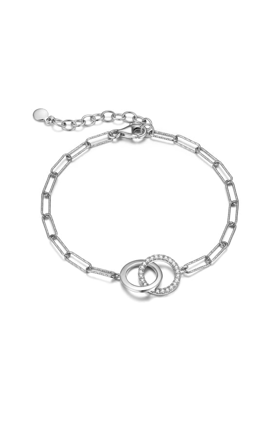 CZ Circle Paperclip Bracelet Hand Set in 18K Gold Over Sterling Silver, 6.75" + 1.25" Extension