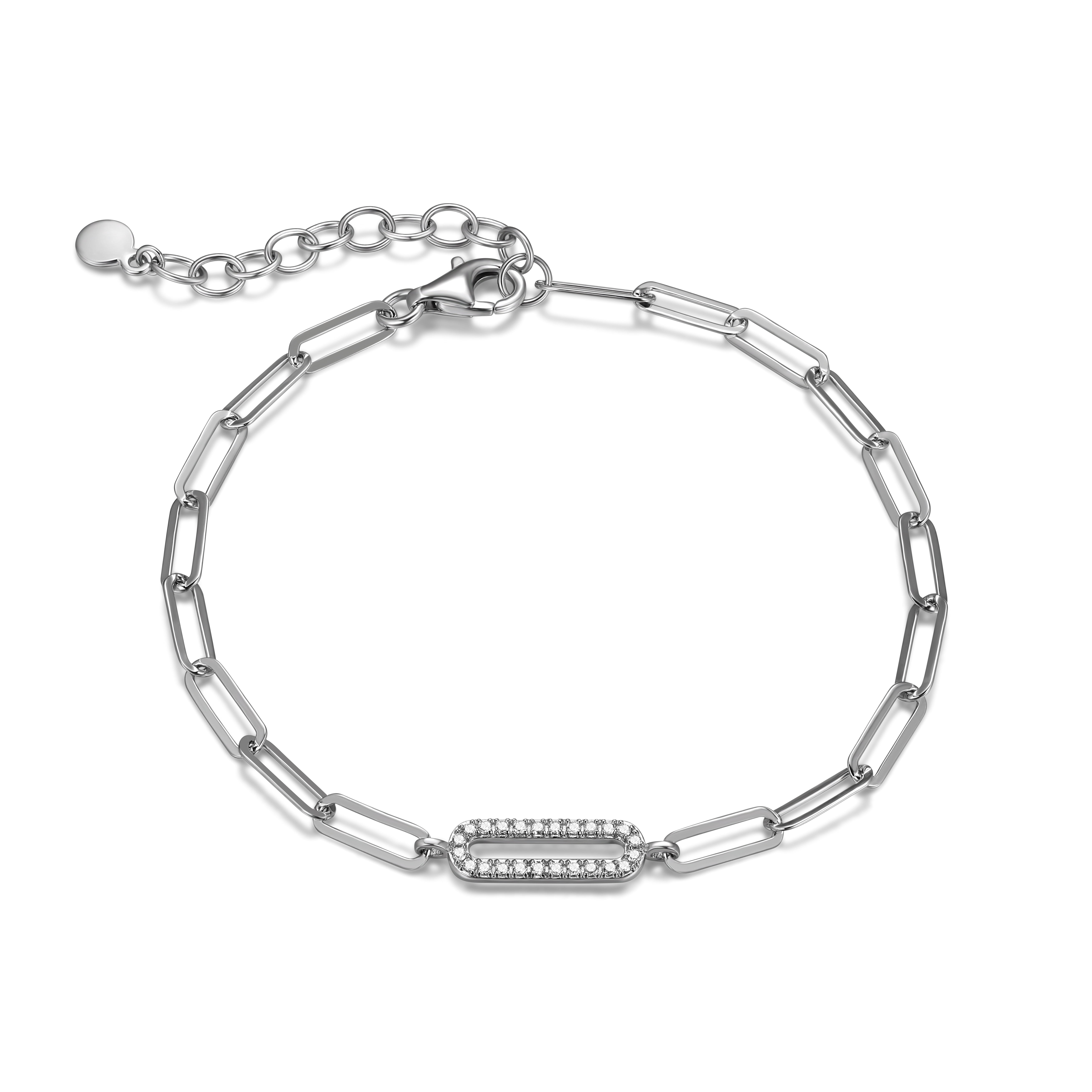 Forever Facets CZ Oval Link Paperclip Bracelet in 18K Gold over