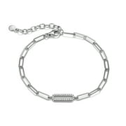 Forever Facets CZ Oval Link Paperclip Bracelet in Sterling Silver, 6.75" + 1.25" Extender