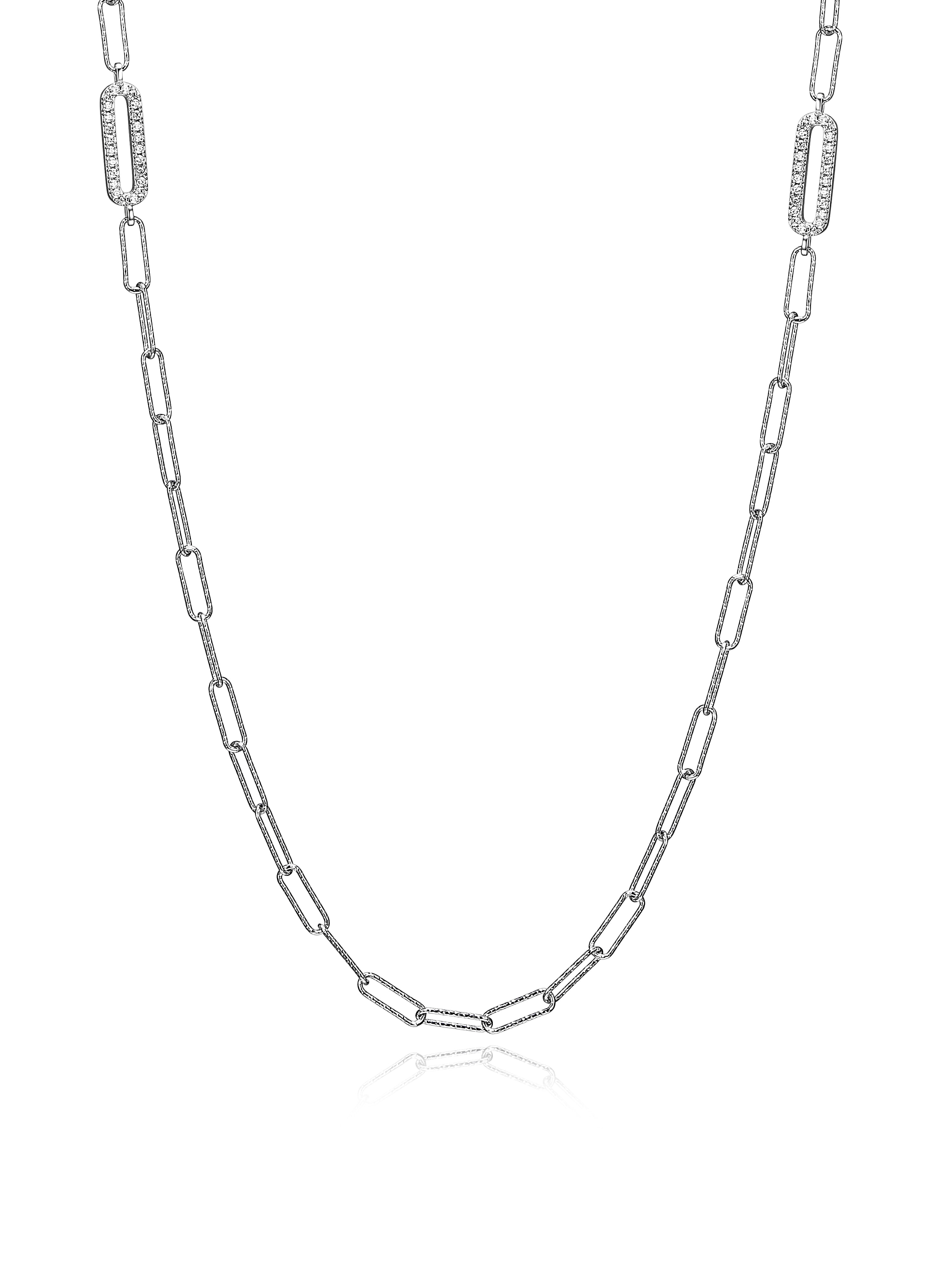 Cubic Zirconia Lined Fashion Oval Link Chain Long Paper Clip