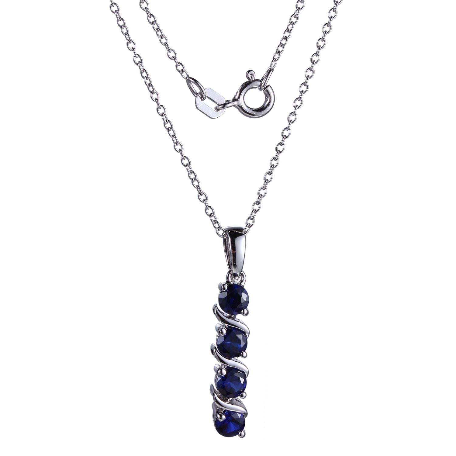Forever Facets Created Blue Sapphire September Birthstone Drop Pendant in Sterling Silver, Adult Female