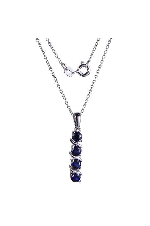 Created Blue Sapphire September Birthstone Drop Pendant in Sterling Silver, Adult Female