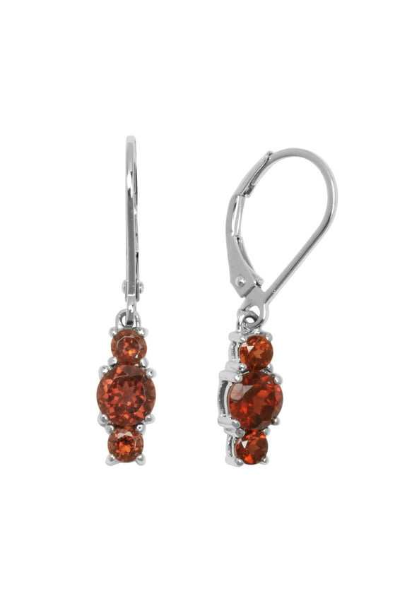 Created Genuine Garnet January Birthstone Leverback Earrings in Sterling Silver, Adult Female