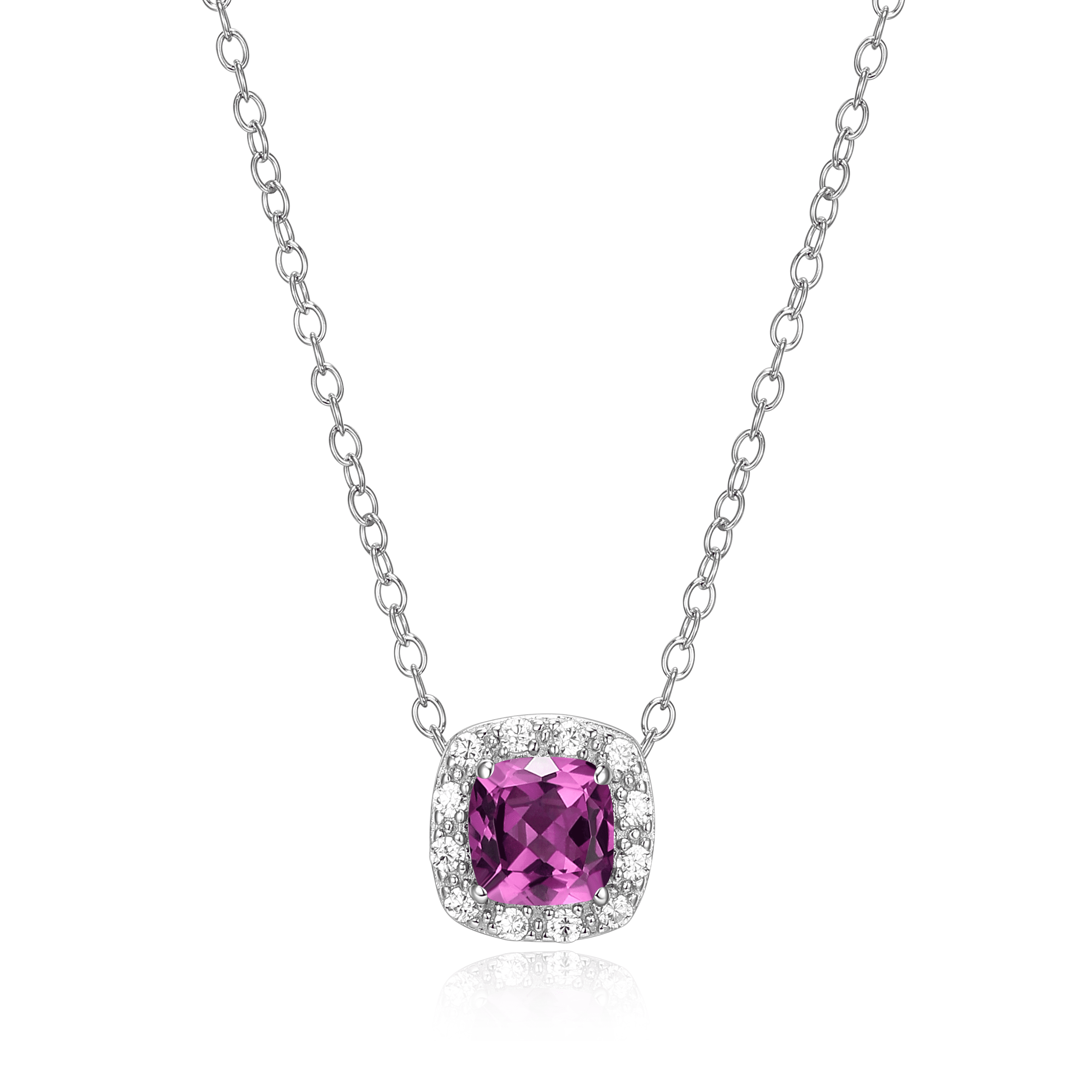 Forever Facets Created Pink Sapphire and CZ Necklace in Sterling Silver, Adult Female