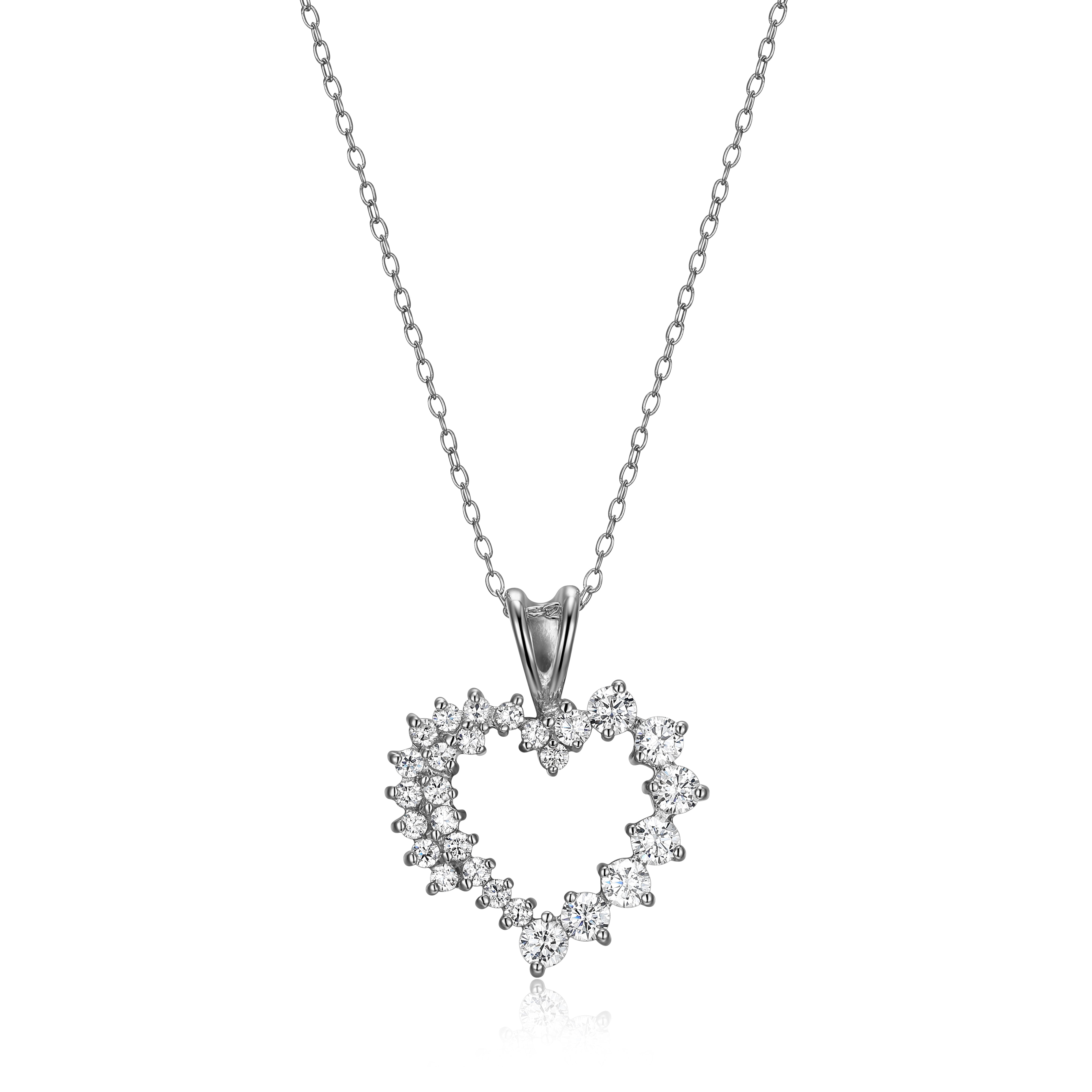 Forever Facets Cubic Zirconia Heart Necklace in Sterling Silver, Adult Women