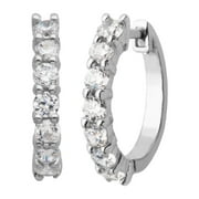 Forever Facets Cubic Zirconia Hinged Hoop Earrings in Rhodium over Sterling Silver, Adult Female