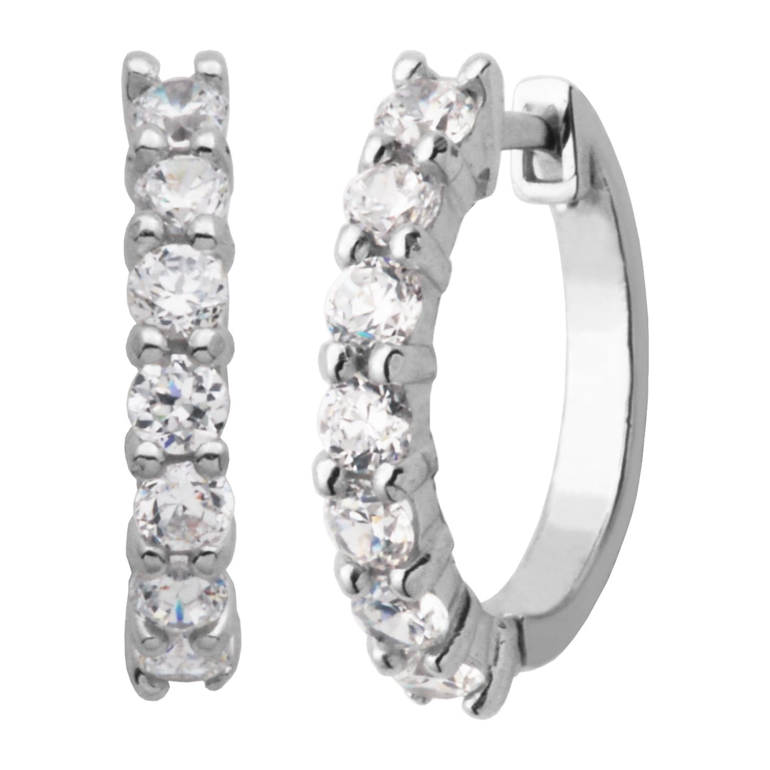 Sterling Silver Cubic Zirconia Hinged Hoop Earrings main image 1