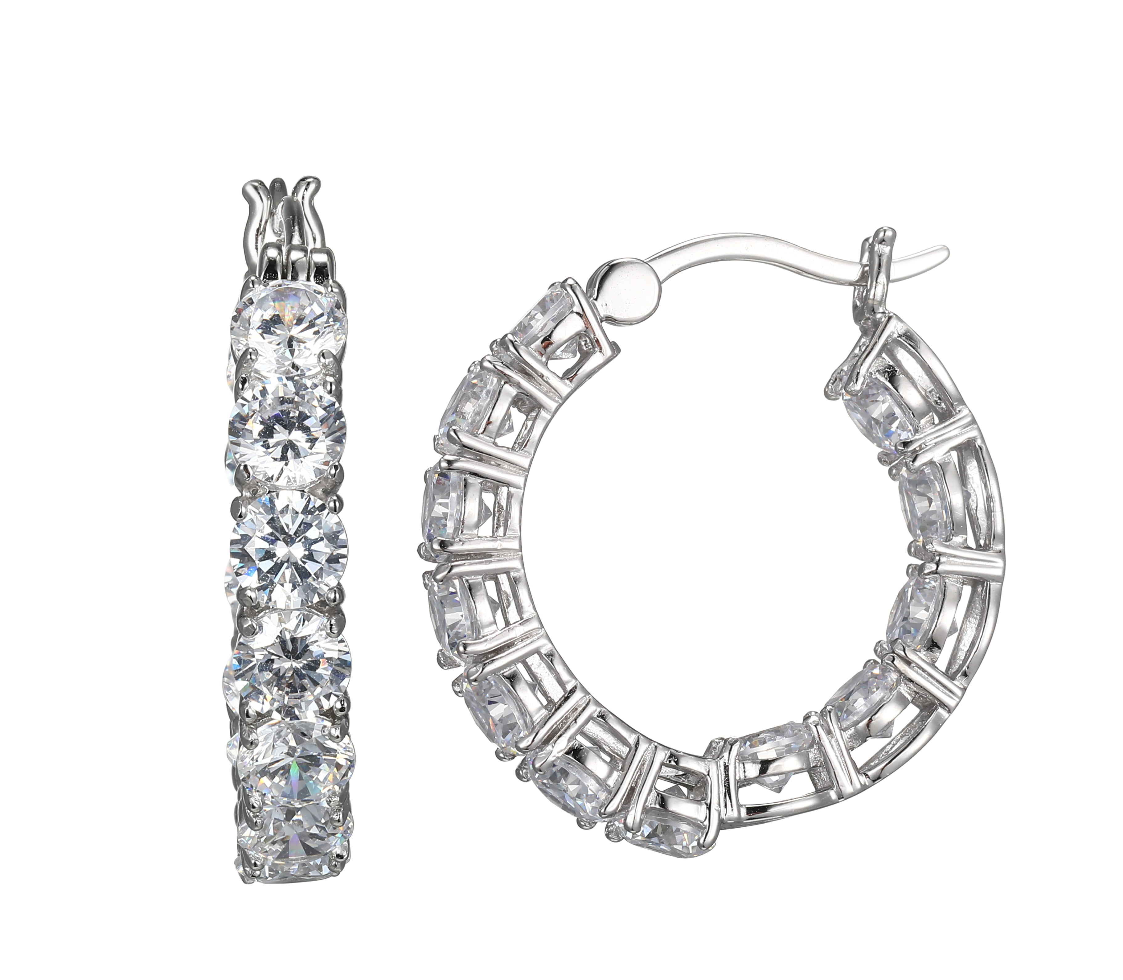 Forever Facets Cubic Zirconia Inside-Outside Hoop Earrings in Two-Tone Sterling Silver, Adult Female