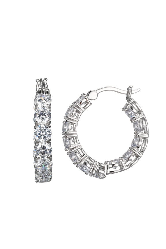 Cubic Zirconia Inside-Outside Hoop Earrings in Two-Tone Sterling Silver, Adult Female