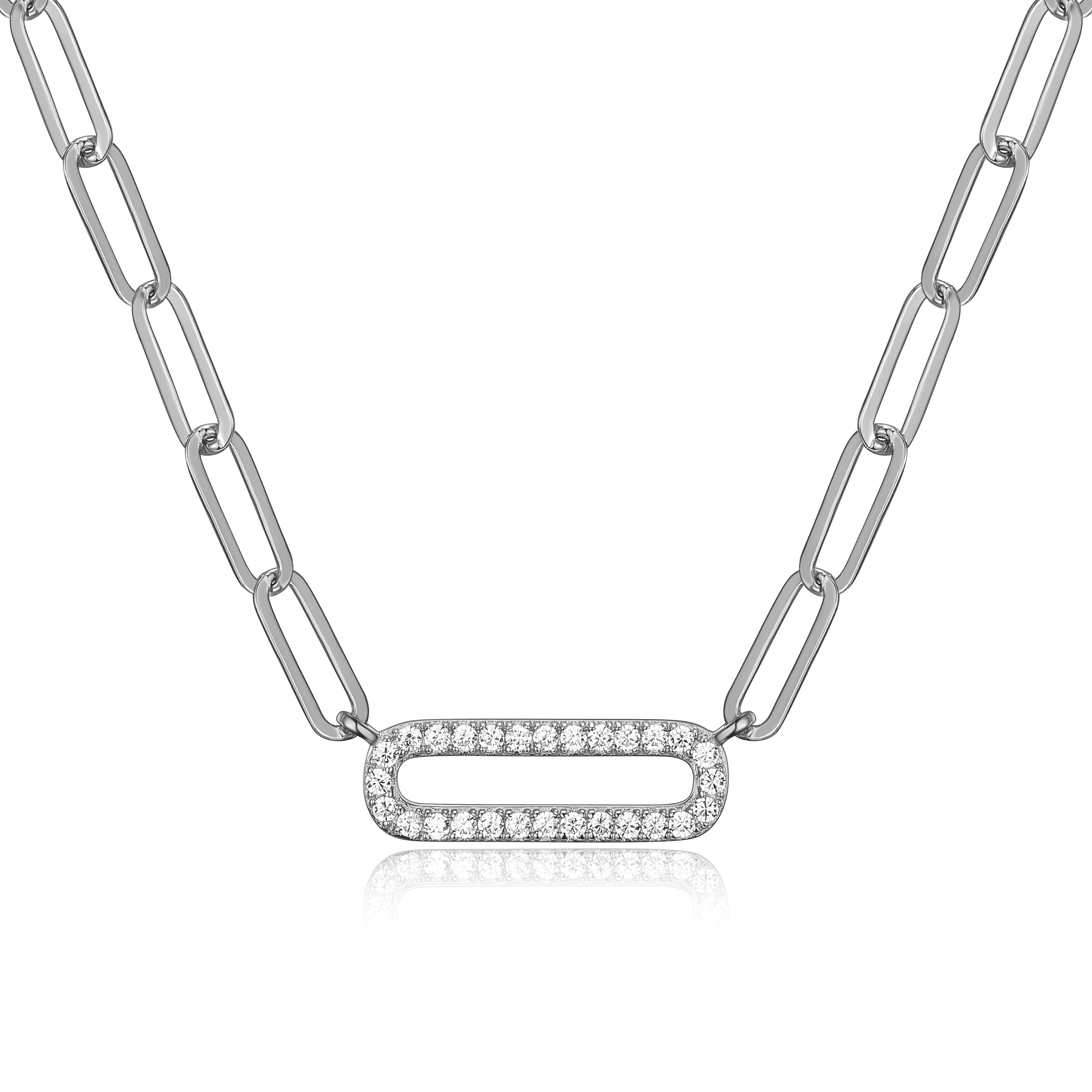 Sterling Silver Necklace made with Diamond Cut Paperclip Chain (3mm) and 2  Circles in Center, Measures 17 Long, Plus 2 Extender for Adjustable  Length, Rhodium Finish - Reflections Fine Jewelry