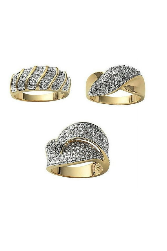 Diamond Accent 3-Piece Fashion Ring Set in 18k Yellow Gold Over Bronze, Adult Female
