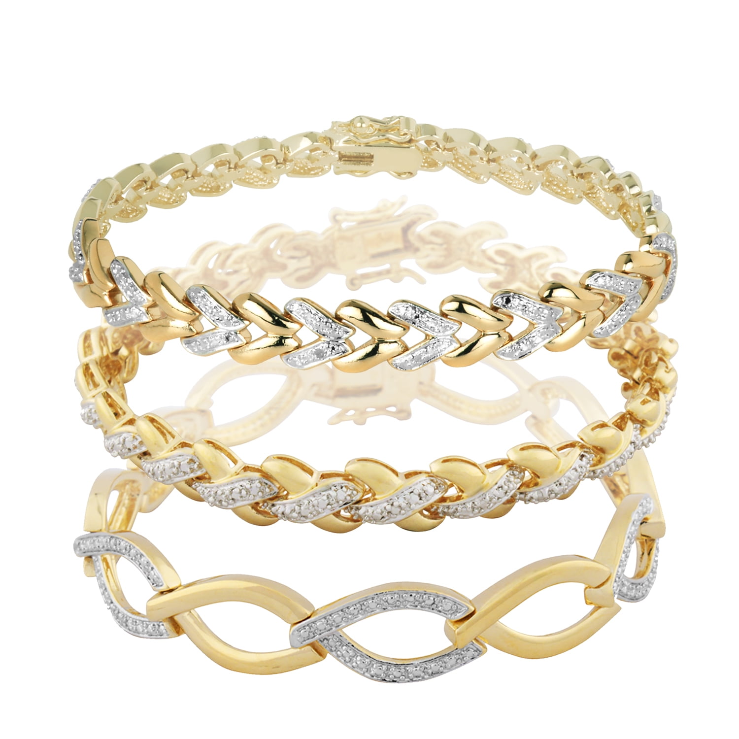Morgan & Paige Diamond Accent 3-Piece Stacking Bracelet Set in 18k Yellow Gold over Bronze, Adult Female