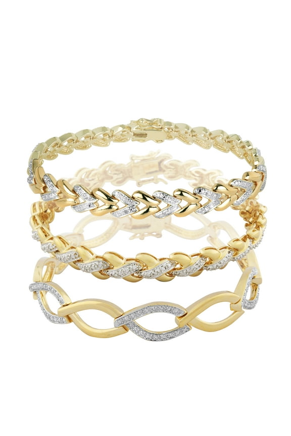Diamond Accent 3-Piece Stacking Bracelet Set in 18k Yellow Gold over Bronze, Adult Female