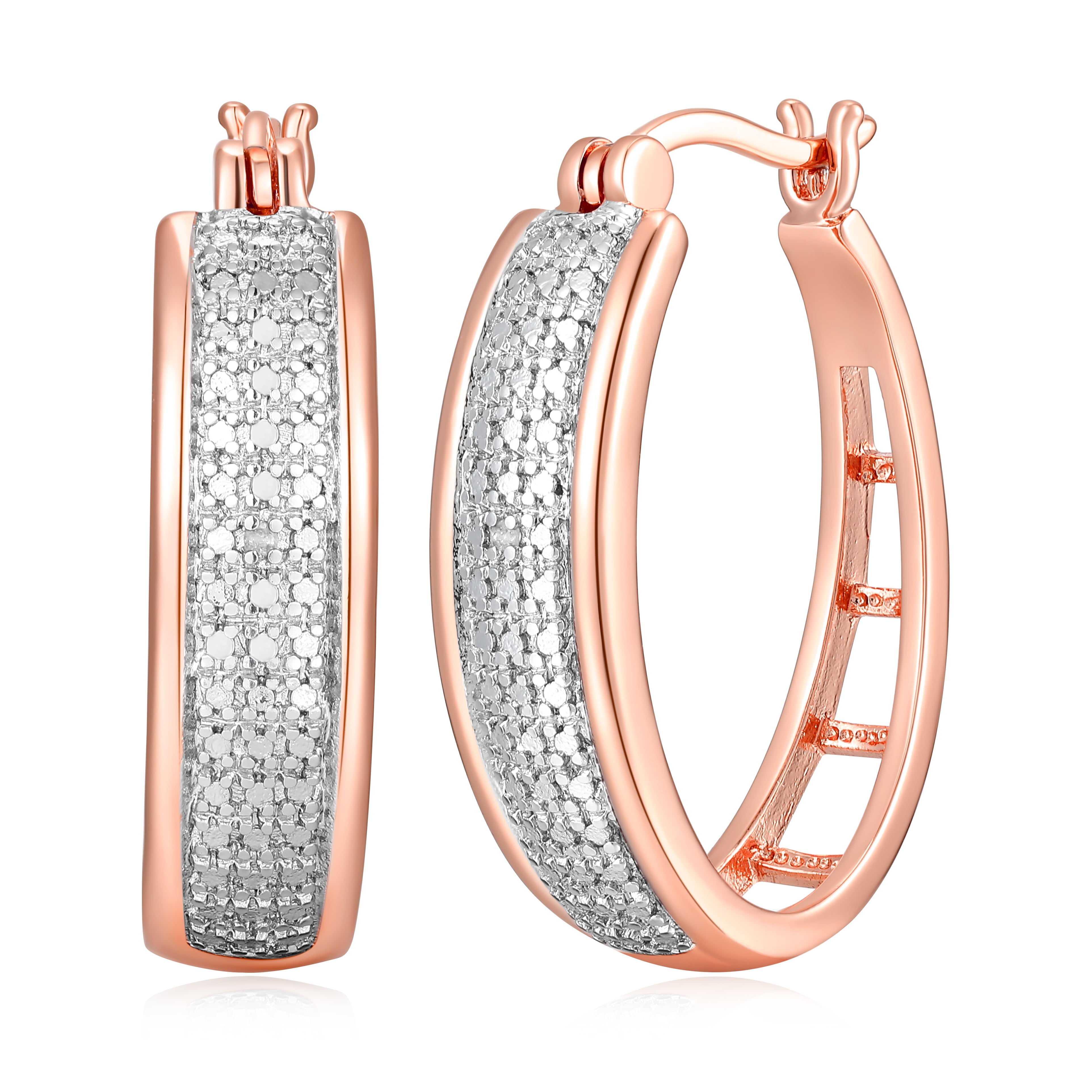 Forever Facets Diamond Accent Bold Hoop Earrings in 14k Rose Gold over ...