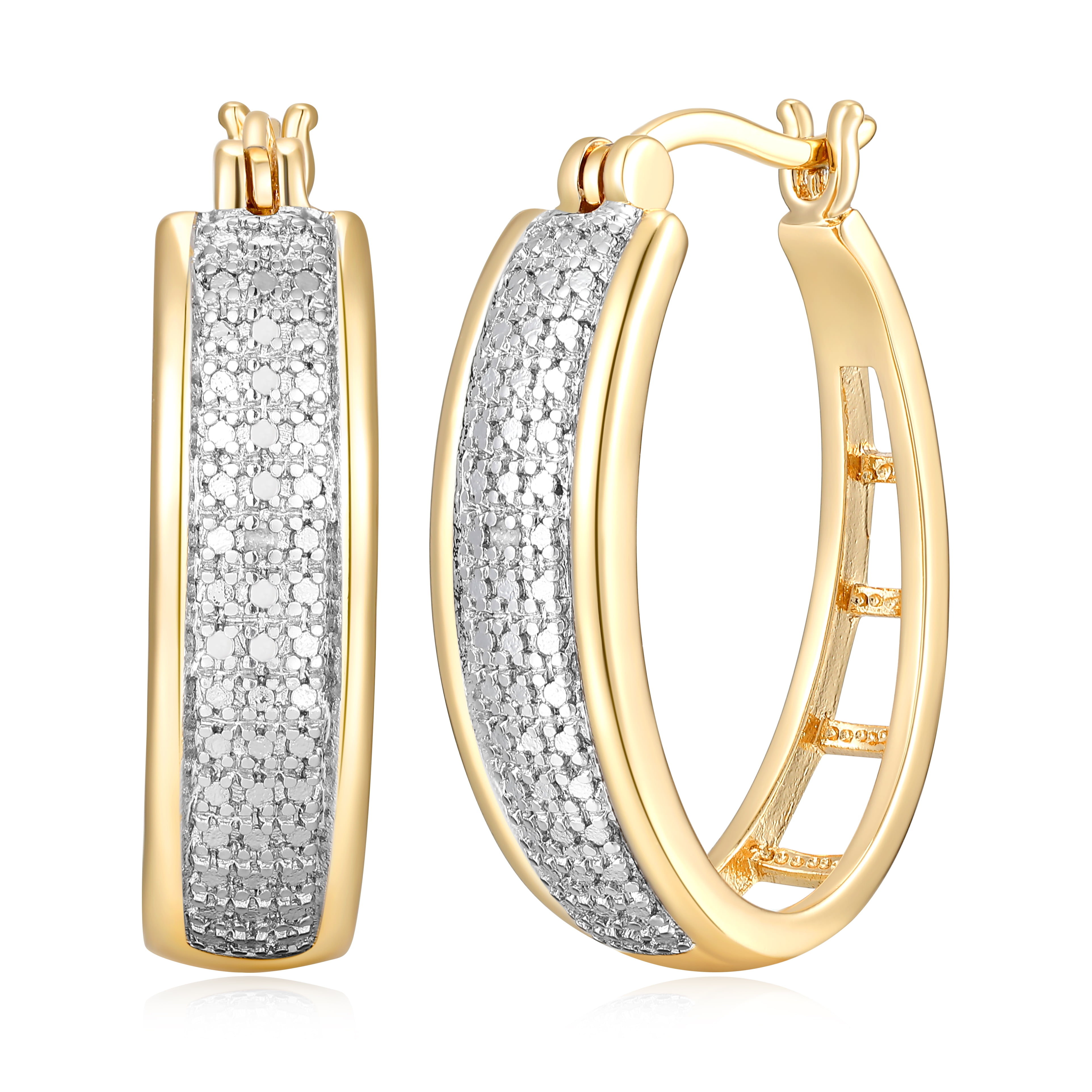 Forever Facets Diamond Accent Bold Hoop Earrings in 18k Yellow Gold over Bronze, Adult Female