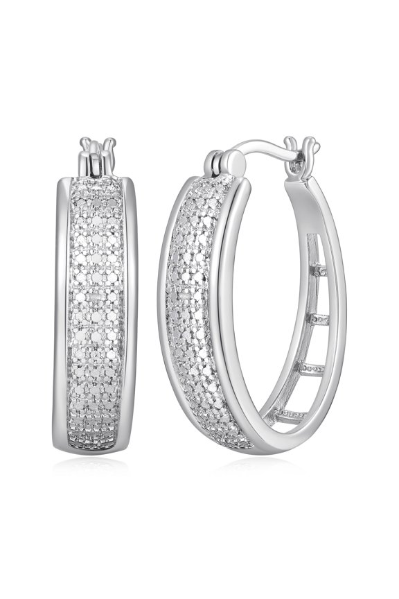 Diamond Accent Bold Hoop Earrings in Rhodium over Bronze, Adult Female
