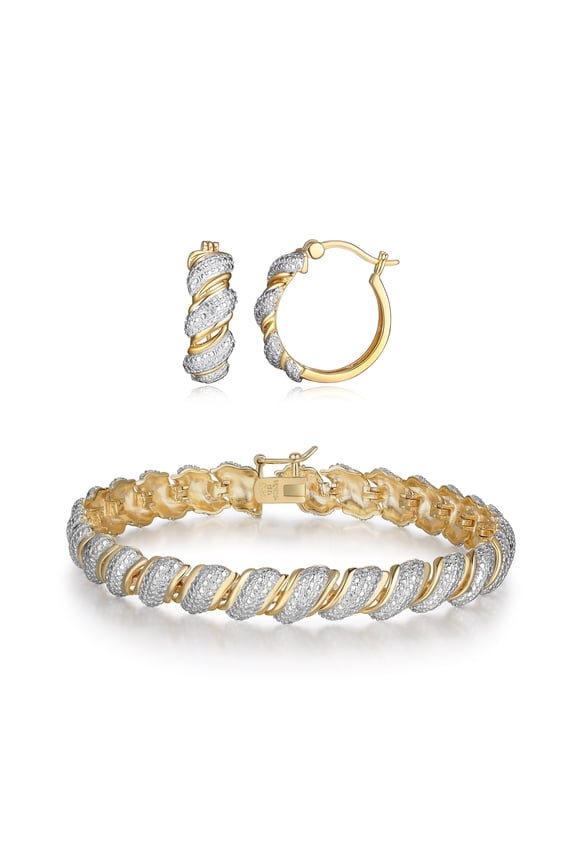 Diamond Accent Bold Swirl Bracelet and Earring Set in 18k Yellow Gold over Bronze, Adult Female
