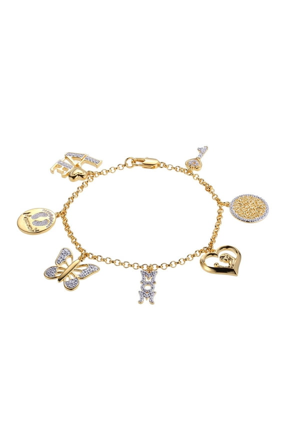 Diamond Accent Charm Bracelet in 18k Yellow Gold over Bronze, Adult Female