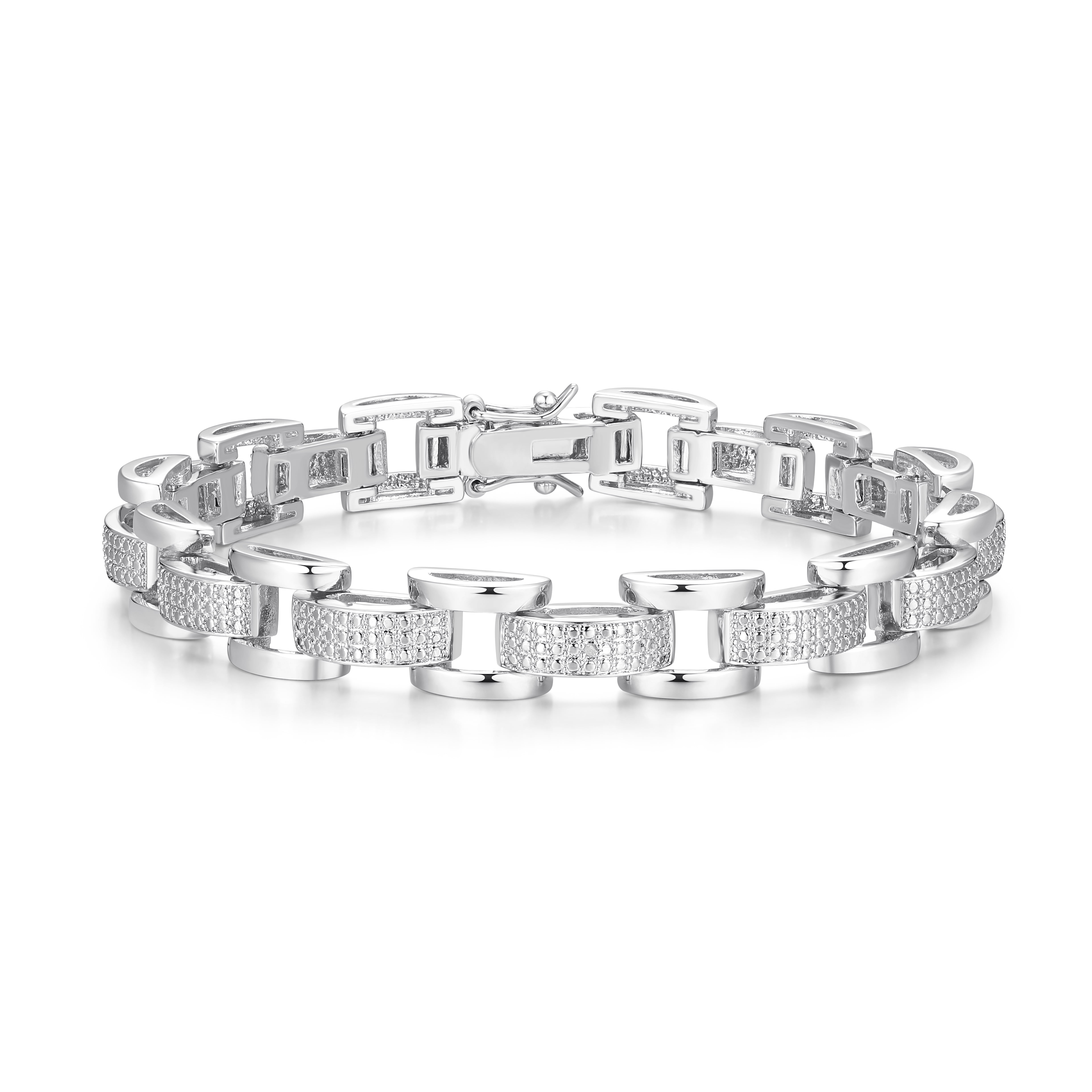 Forever Facets Diamond Accent Chunky Link Bracelet in Rhodium over Bronze, Adult Female