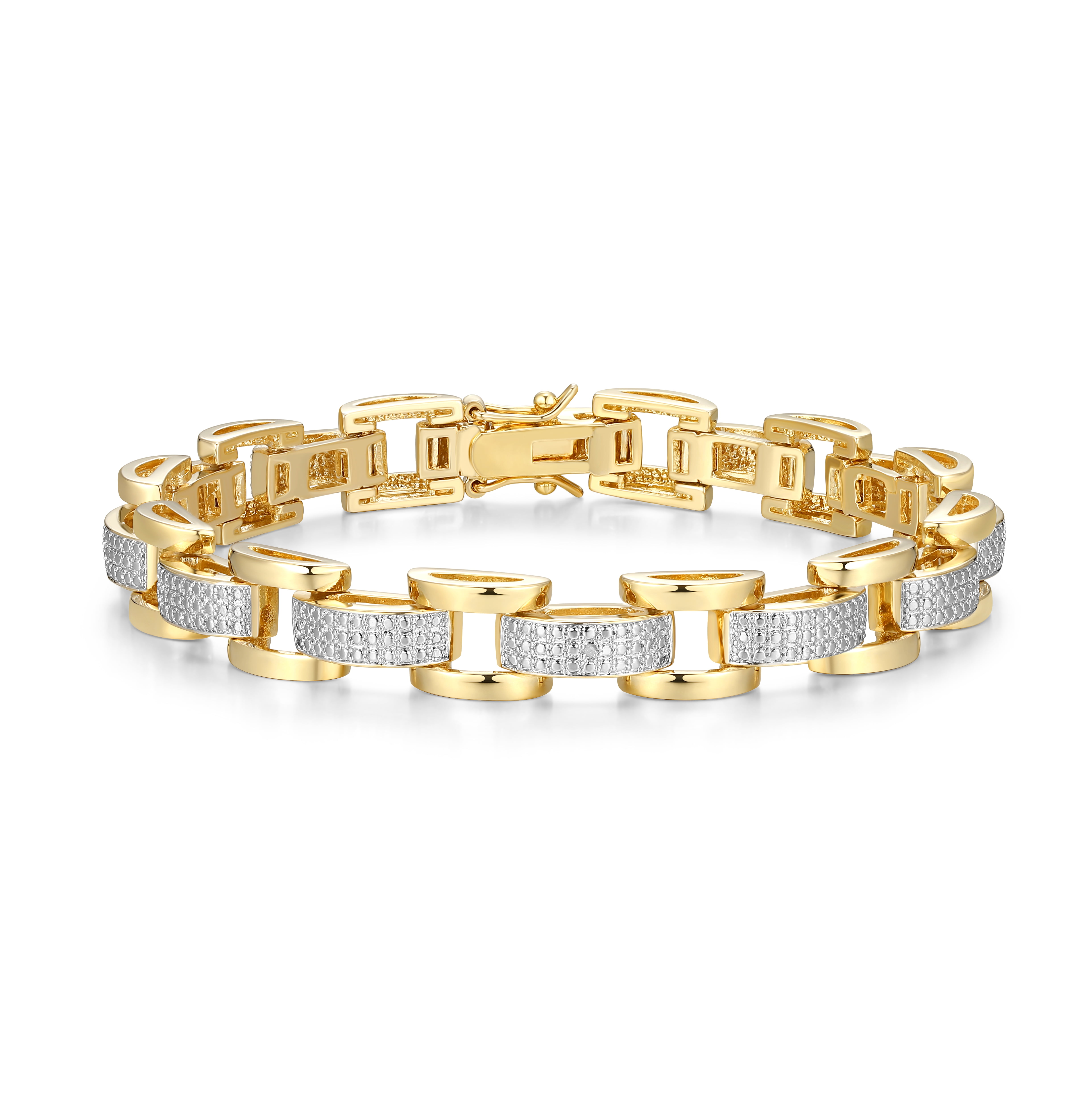 Forever Facets Diamond Accent Chunky Link Bracelet in Two-Tone Rhodium over Bronze, Adult Female