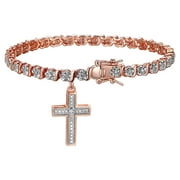 Morgan & Paige 14K Rose Gold Plated Diamond Accent Cross Charm Tennis Bracelet, 7.25"