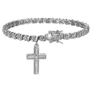 Morgan & Paige Rhodium Plated Diamond Accent Cross Charm Tennis Bracelet, 7.25"