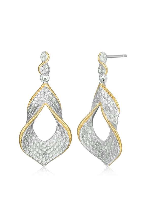 Diamond Accent Dramatic Drop Earrings in Two-Tone Rhodium over Bronze, Adult Female