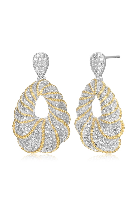 Diamond Accent Dramatic Drop Earrings in Two-Tone Rhodium over Bronze, Adult Female