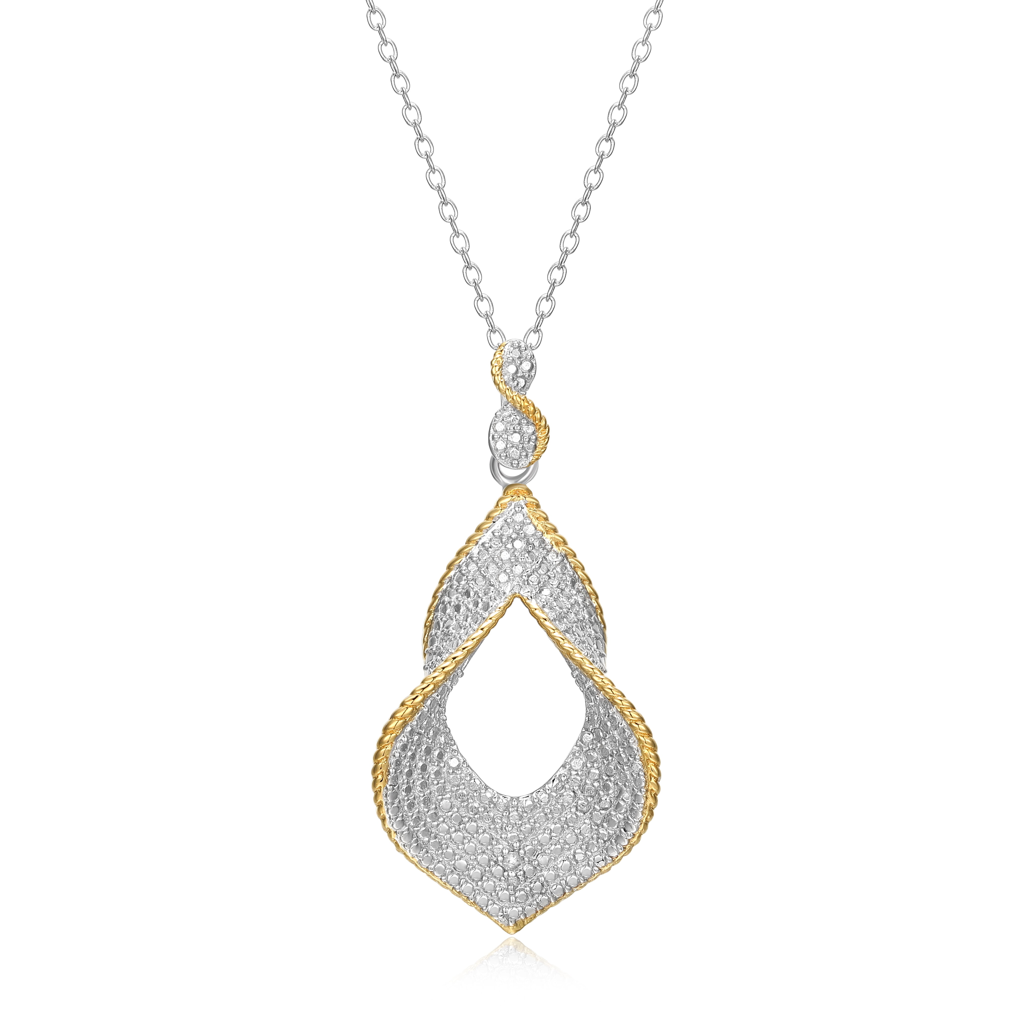 Forever Facets Diamond Accent Dramatic Drop Pendant Necklace in Two-Tone Rhodium over Bronze, Adult Female