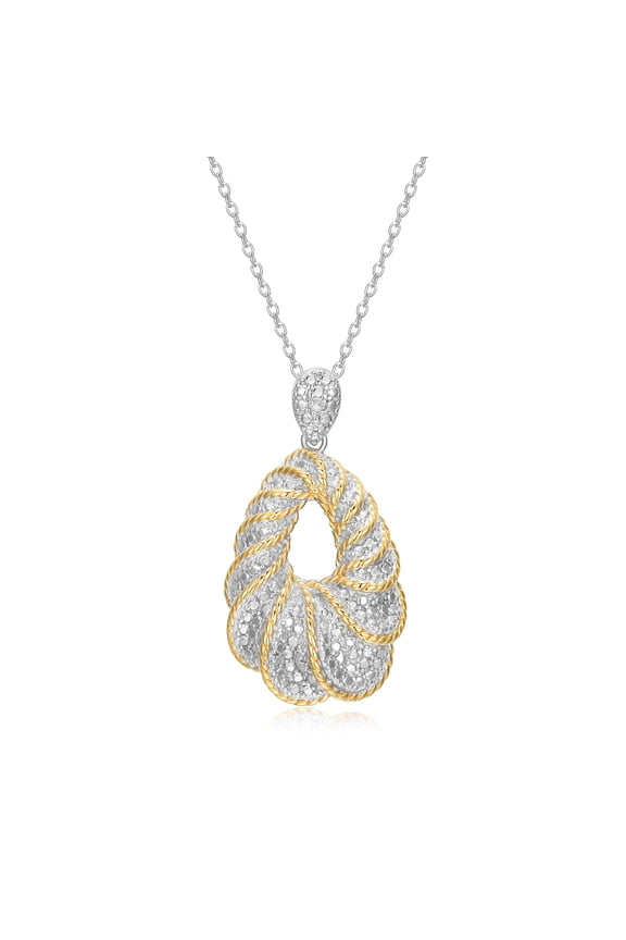Diamond Accent Dramatic Drop Pendant in Two-Tone Rhodium over Bronze, Adult Female