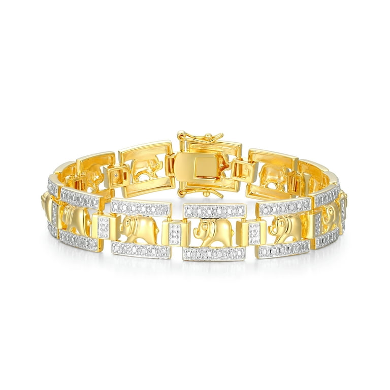 Forever Facets Diamond Accent Elephant Bracelet in 18k Yellow Gold