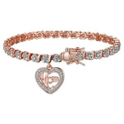 Morgan & Paige Diamond Accent Mom Charm 14k Rose Gold Plated 7.25” Tennis Bracelet, Adult Female