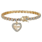 Forever Facets Diamond Accent Mom Charm 18k Yellow Gold Plated 7.25” Tennis Bracelet, Adult Female