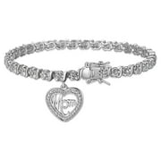 Morgan & Paige Rhodium Plated Diamond Accent "Mom" Charm Tennis Bracelet, 7.25"