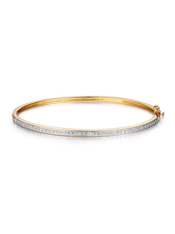 Diamond Accent Stackable Bangle Bracelet in 18k Yellow Gold and Rhodium over Sterling Silver, Adult Female